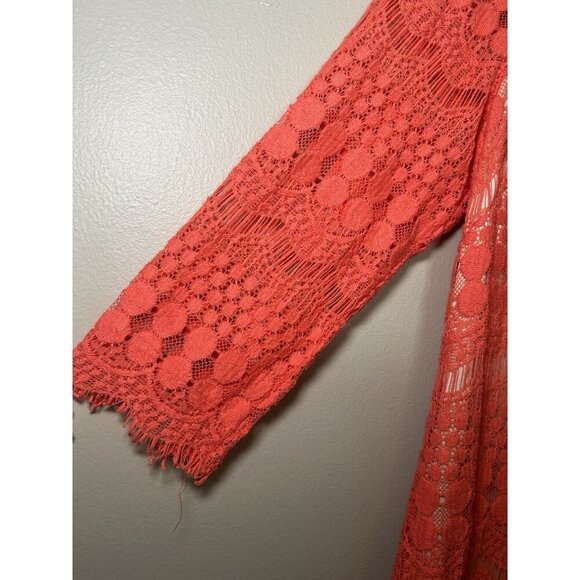 Eliza J. Nordstrom Women's Coral Orange Lace Shift Dress Size 14 3/4 Sleeve - Picture 3 of 8